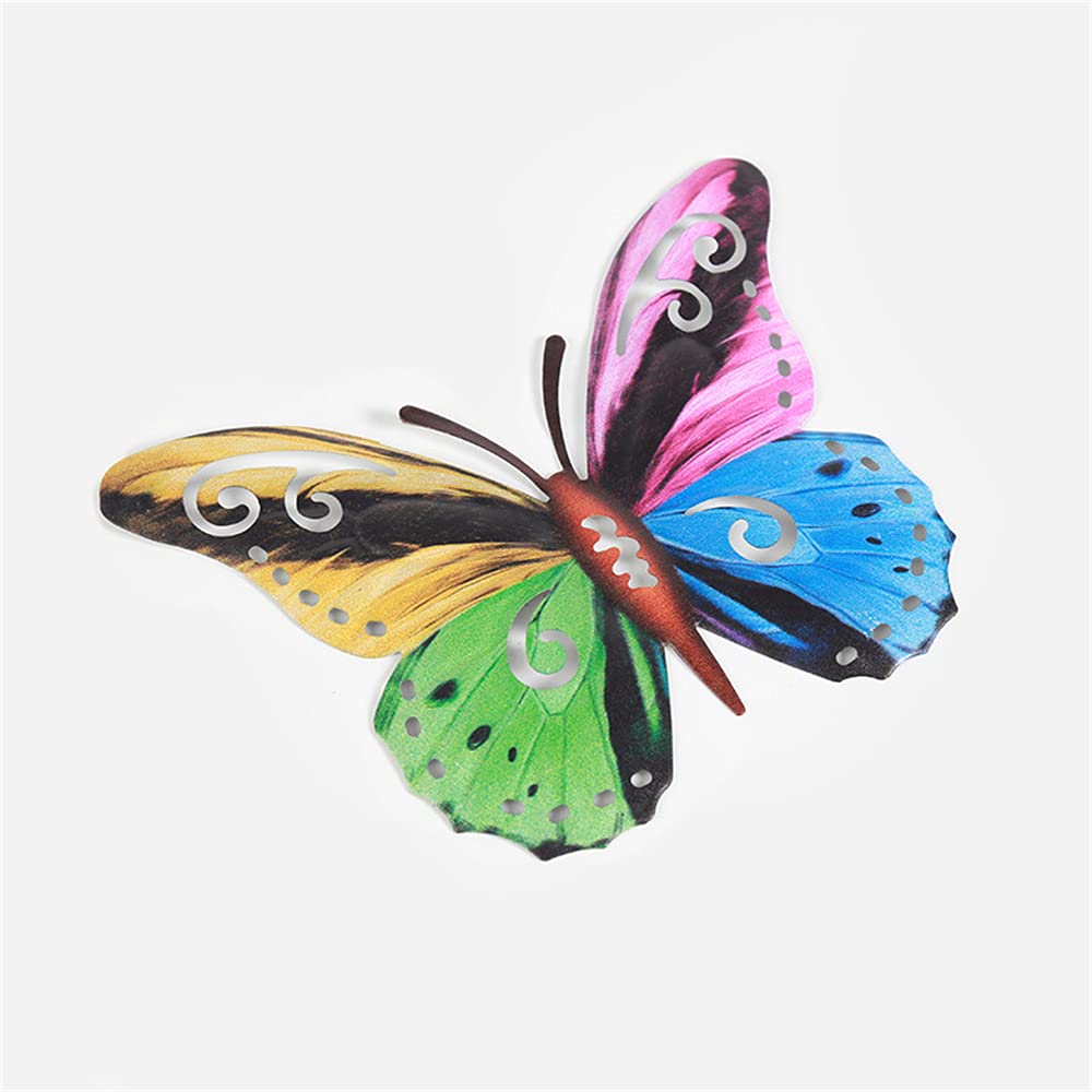 Treer 4PCS Metal Butterfly Wall Art Decor 3D Butterfly Hanging Wall Deocrations Colourful Large Metal Butterfly Garden Ornaments for Indoor Outdoor Yard Sheds Walls Fences (Colorful,1pcs)