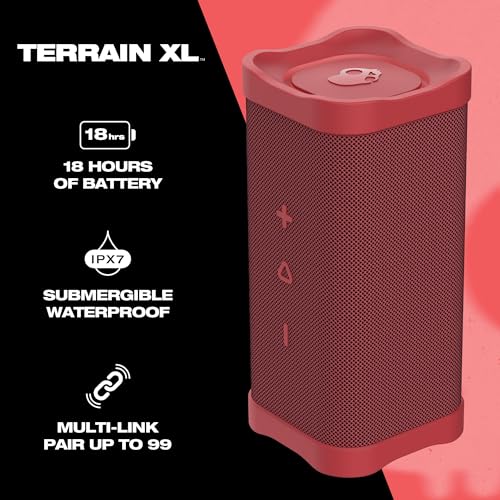 Image of Skullcandy Terrain XL Wireless Bluetooth Speaker - IPX7 Waterproof Portable Speaker, 18 Hour Battery, Nylon Wrist Wrap, True Wireless Stereo (Red)