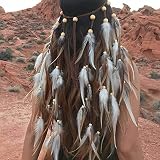 Jumwrit Bohemian Feather Headband Indian Gypsy Headpiece with White and Brown Feather Tassel Adjusta