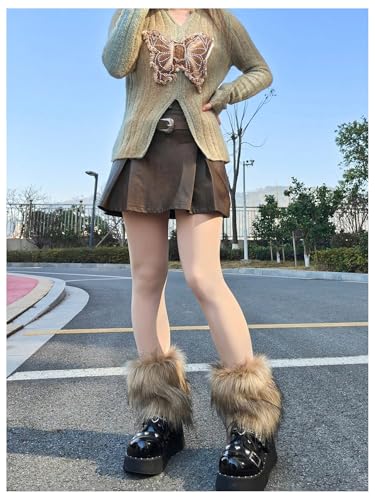 SHENHE Women's Faux Fur Fuzzy Leg Warmers Y2k Vintage Short Plush Leg Warmers3