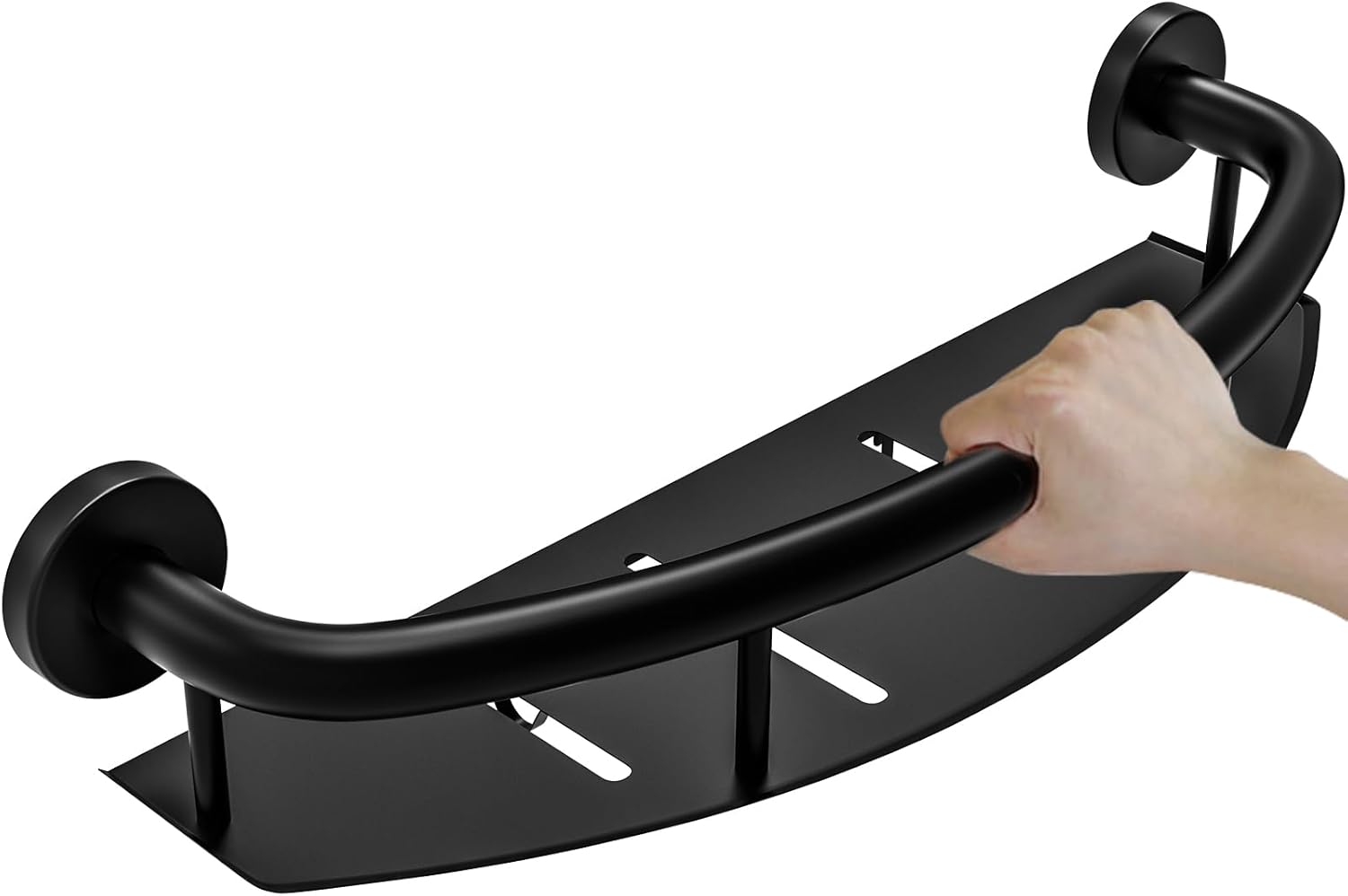 Amazon.com: Black 18-inch Safety Grab Bar with Storage Shelf for Bathtub or Shower, Drainage ...
