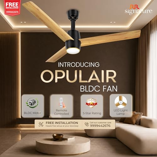Image of RR Signature OPUL AIR 1250mm BLDC Underlight Ceiling Fan with 100% Pure Copper Motor - 35W | 350 RPM High Speed | Remote Control & LED Light | 3 Light Modes | 3 Year Warranty - PINE WOOD