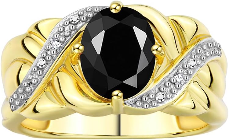 Rylos Classic Ring with 9X7MM Oval Gemstone & Diamonds – Radiant Birthstone Color Stone Jewelry for Women In Yellow Gold Plated Silver – Available in Sizes 5-13