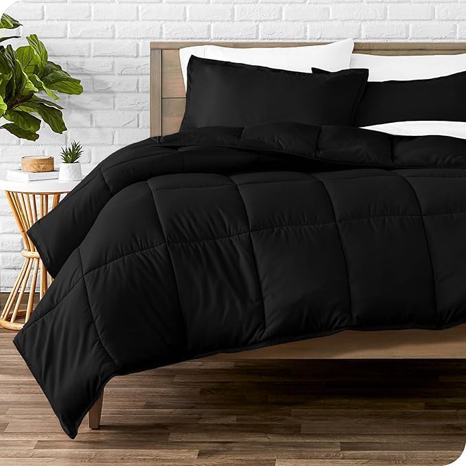 Ultra-Soft All-Season Comforter - Lightweight Feather & Down Fibers, Fluffy Medium Warmth, Premium Quality Duvet Insert, 100% Organic Cotton (Black, 90x102 Inch)