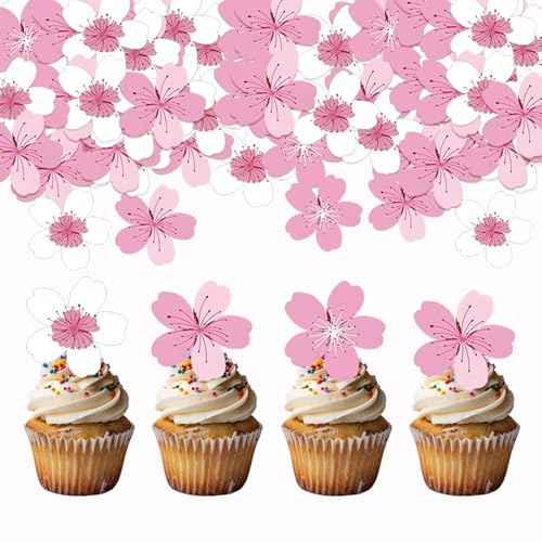 60Pcs Edible Cherry Blossoms Cake Topper Butterflies Cupcake Toppers Mix Color Cherry lossoms Cake Decorations for Birthday Theme Wedding Anniversary Baby Shower Party Decorating (Cherry blossoms)