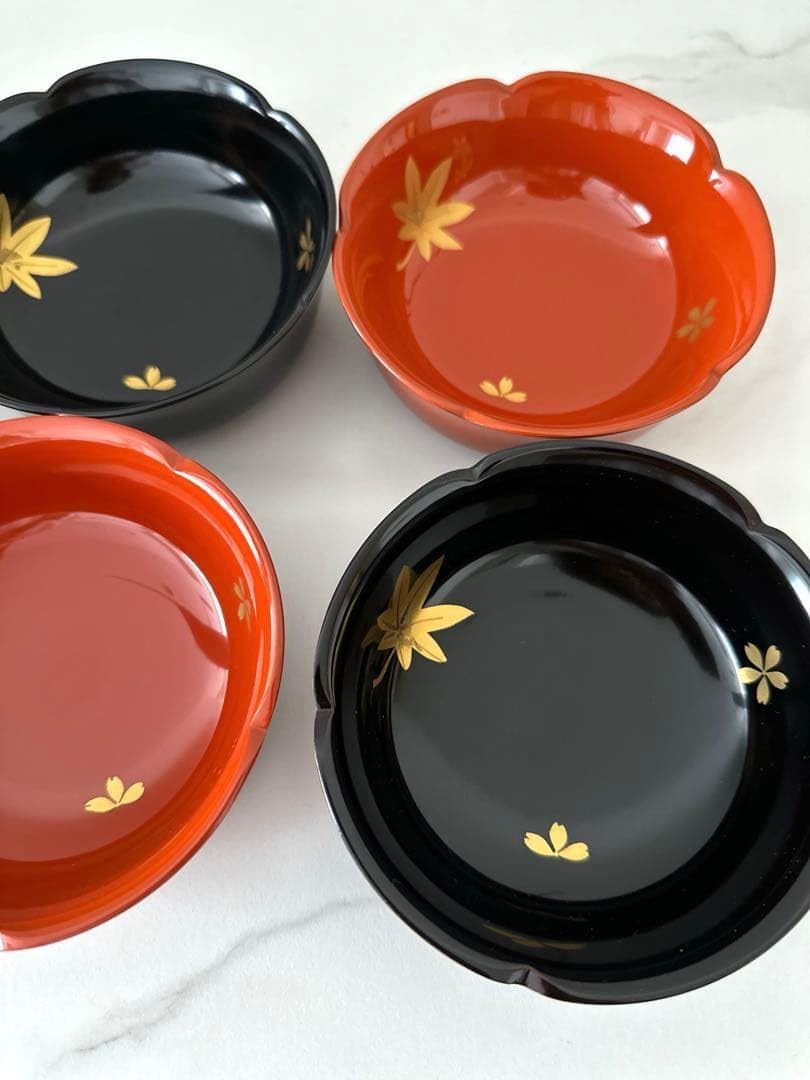 輪島塗 市中屋 春秋小鉢 赤黒６個セットＡ 金紅葉 桜