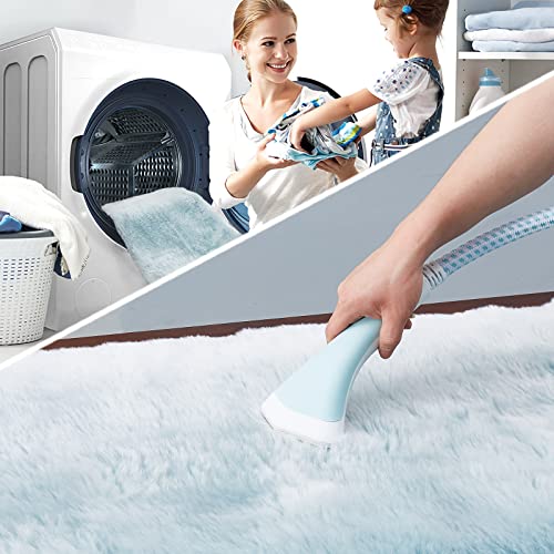 Joniyear Luxury Thick Plush Shaggy Faux Fur Area Rug For Bedroom 3' X 5', Soft Decorative Gradient Fluffy Floor Cover Mat For Living Room, Washable Fuzzy Bedside Rug Carpet For Dorm/Kids Room,Sky Blue #TOP7