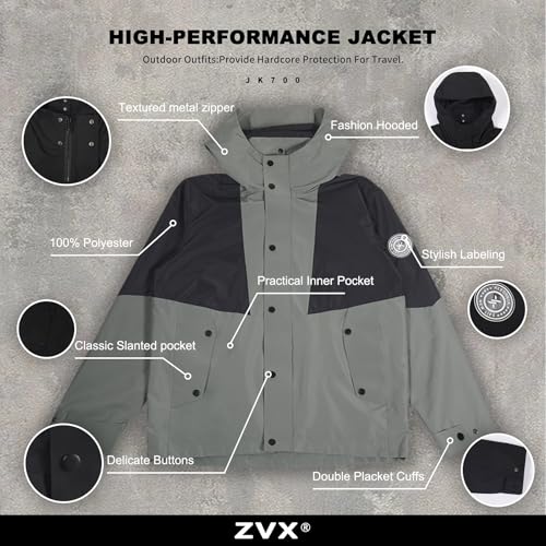 Image of hooded assault jacket men's autumn American casual patchwork color outdoor men's jacket