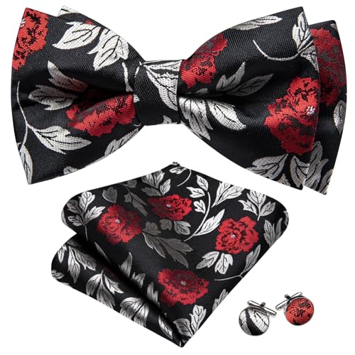 Image of YOHOWA Paisley Striped Men Bow Tie Pre-Tied Formal Adjustable Colorful Bowties Handkerchief Cufflinks Set Wedding Party