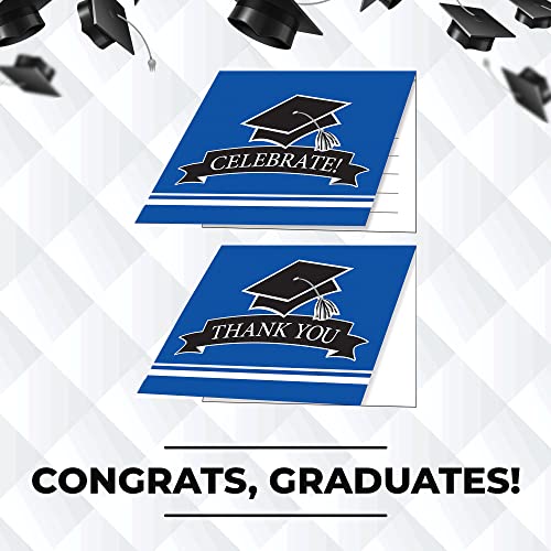 Creative Converting 25 Count Blue Celebrate! Party Invitations And 25 "Thank You Cards - Graduation Supplies For Class Of 2022 Bulk Supply Set With Black Grad Cap #TOP3