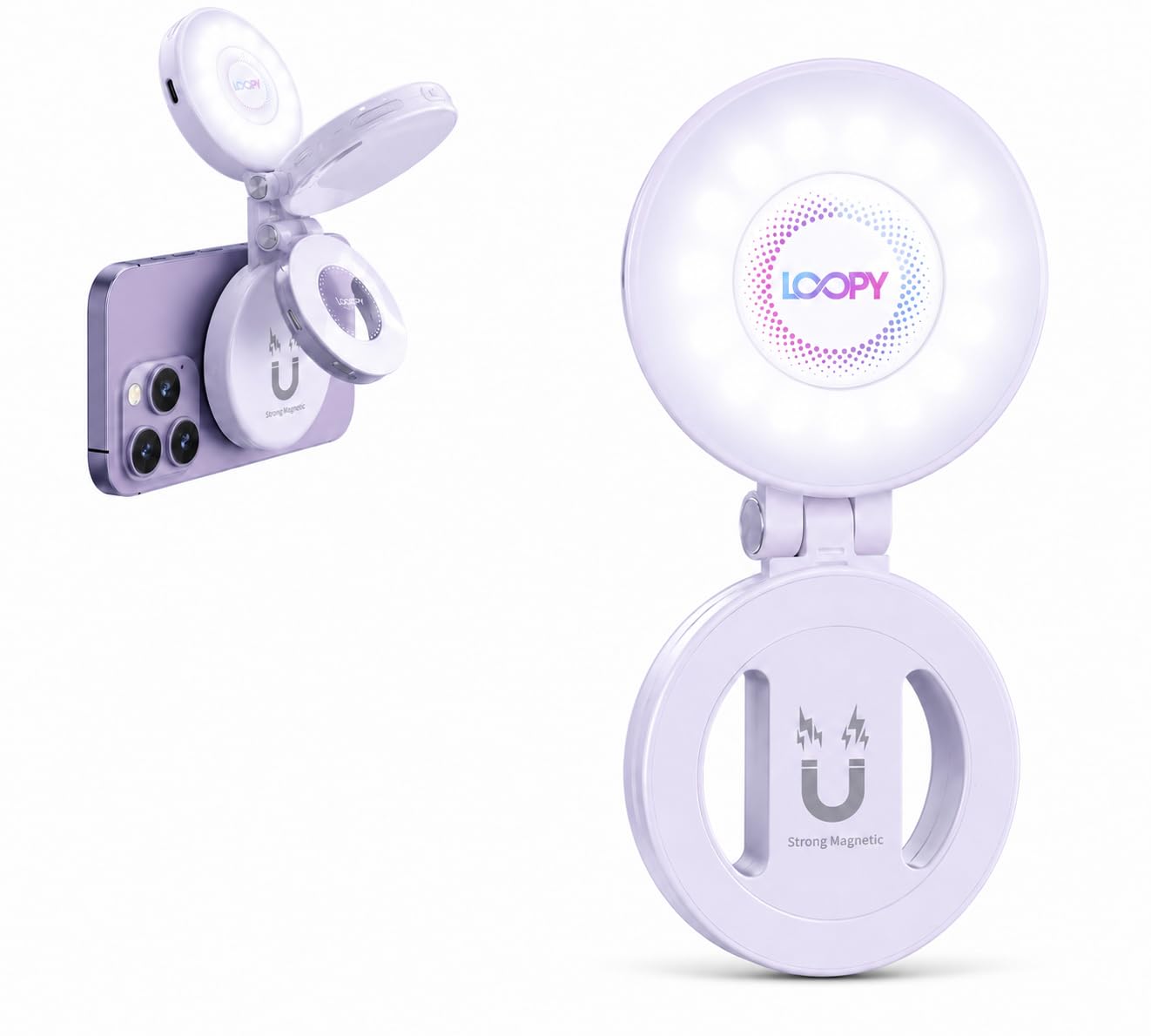 LOOPY Magnetic Selfie Fill Light, 3-in-1 LED Ring Light Compatible with MagSafe, for Selfies, Photography, Vlogging, Makeup, Rechargeable, Portable, White-picture-38