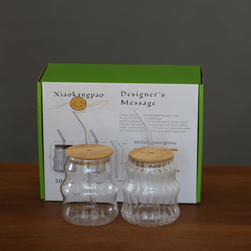 2 Pcs Ribbed Glass Cups, 18 Oz Vintage Drinking Glassware with Wave Shape Design, Bubble Cups for Iced Coffee, Juice, Beverage, Milk, Cocktails, Bubble Tea, and More - Image 9