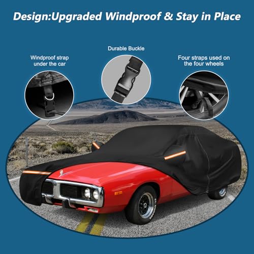 Image of Car Cover for Dodge Charger 1968-1974 210D Oxford Cloth and Cotton Lining | Waterproof Outdoor Full Car Covers with Zipper Windproof Heavy Duty All Weather with Wind, Sun, UV and Dust Protection