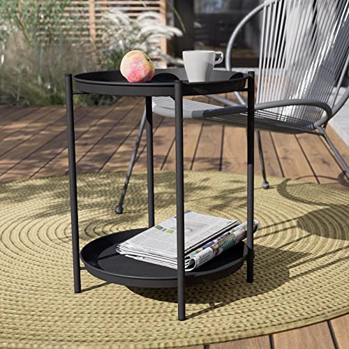 Grand Patio Steel Patio Side Table 2-Tier, Weather Resistant Outdoor Round End Table, Black #TOP3