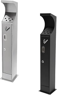 Commercial Standing Cigarette Receptacle, 1.35Gal Lockable Outdoor Ashtray with Inner Bucket, Stainless Steel Cigarette Butt Disposal for Hotels, Restaurants, Offices (Silver)
