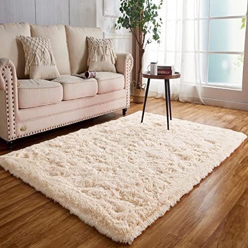 Obundi Bedside Ultra Soft Shaggy Rugs Fluffy Area Rugs,Flurry Thick Comfy Ivory Rugs for Living Room Bedroom (Ivory,80x120CM)