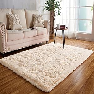 Achiiso Small Fluffy Rugs Washable Long Plush Rugs, Bedroom Soft Pile Rug Carpets Bedroom Mats Home Decoration (Beige,60×120 cm)