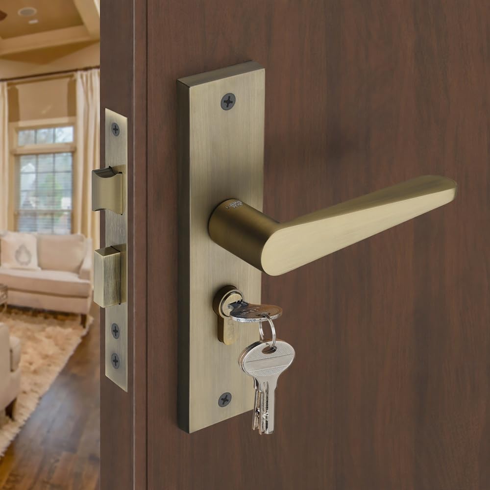 LAPO Mortise Door Lock for Home Main Door & Bedroom with Handle - 45x45mm Body - 3 Brass Keys - Heavy-Duty 60mm Cylinder - Left-Right Fit 30-50mm Door Home Office Hotel | Antique Finish | CY-162