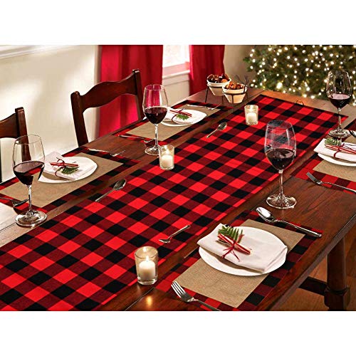 Ourwarm 6Pcs Buffalo Plaid Placemats Red And Black Buffalo Check Placemats, Reversible Cotton Burlap Christmas Placemats For Home Holiday Christmas Table Decorations, 12 X 18 Inch #TOP3