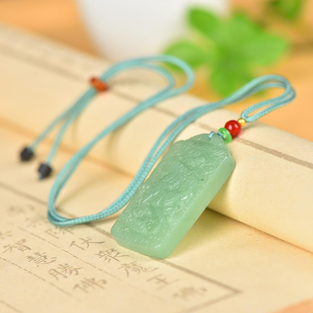URED Natural Green Jade Pendant Necklace for Women Fashion Koi Lotus Design Green Jade Pendant Chinese Good Luck Feng Shui Wealth Amulet Necklace Wedding Birthday Gift