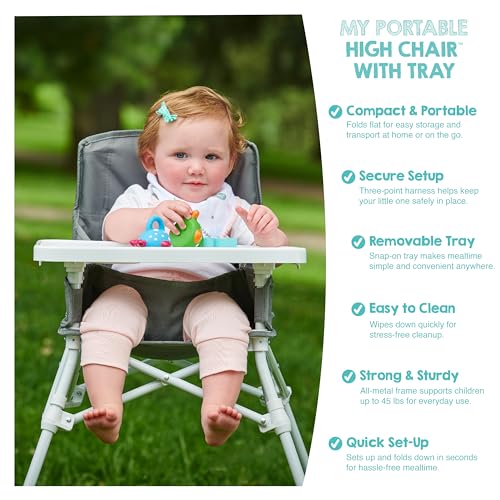 Image of Regalo My Portable High Chair, Foldable High Chair for Babies & Toddlers, Indoor /Outdoor Baby Chair, Travel High Chair with Tray & Cup Holder, Gray