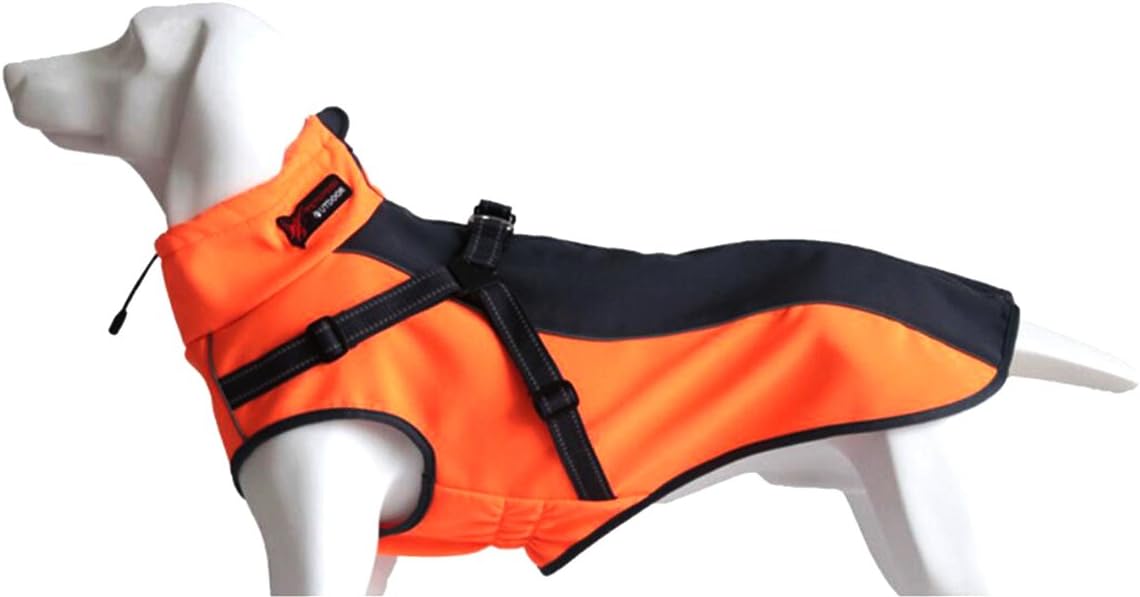 Xanday Dog Jacket with Harness,Windproof Dog Vest with Reflective Strips for Medium Large Dogs, Warm and Cozy Dog Sport Vest, Dog Winter Coat, Warm Dog Apparel with High Neckline Collar (M, Orange)