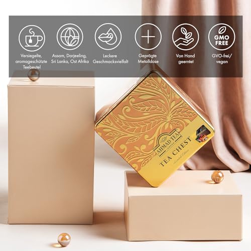 Ahmad Tea - Tea Chest - Geschenkdose mit Schwarz- und Grüntees - Earl Grey, English Tea No 1, English Breakfast, Grüner Tee - Einzeln verpackt und aromaversiegelt - 40 Teebeutel