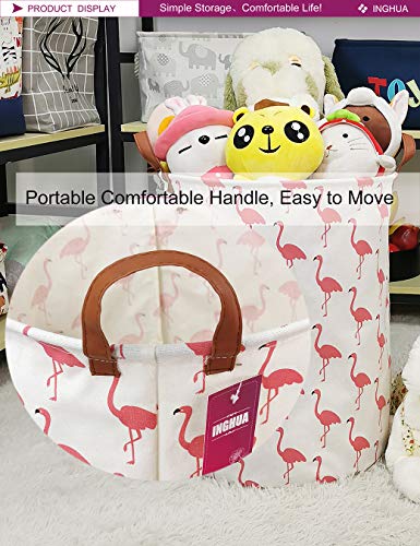 Image of Flamingo Laundry Hamper Large Canvas Fabric Storage Basket | Organizer Bin Dirty Clothes Collapsible Waterproof for College Dorms, Boys and Girls Bedroom,Bathroom