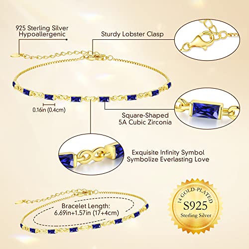 Cde 925 Sterling Silver Birthstone Tennis Bracelets For Women Dainty Simple Infinity Symbol Link Charm Bracelet Birthday Anniversary Valentine's Mother's Day Gifts For Mom Wife Mom Her Girl, Chain Length 6.7”+1.6” (Gold-09-September-Sapphire) #TOP6