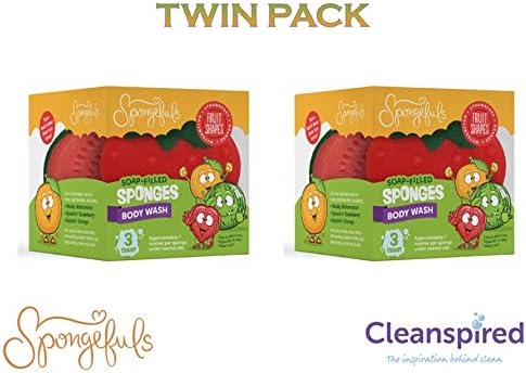 Fruit Shape Soap Bath Sponges Watermelon Strawberry Orange Shapes Tear Free Hypoallergenic Spongefuls (Twin Pack)