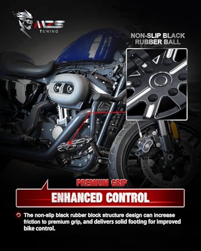 Image of MZS Motorcycle Highway Pegs, 1.25 inch Adjustable Short Angled Wide Foot Peg Black Compatible with Softail Sportster Electra Road King Street Glide Vulcan VTX V Star Boulevard for 1 1 /4 Engine Guards