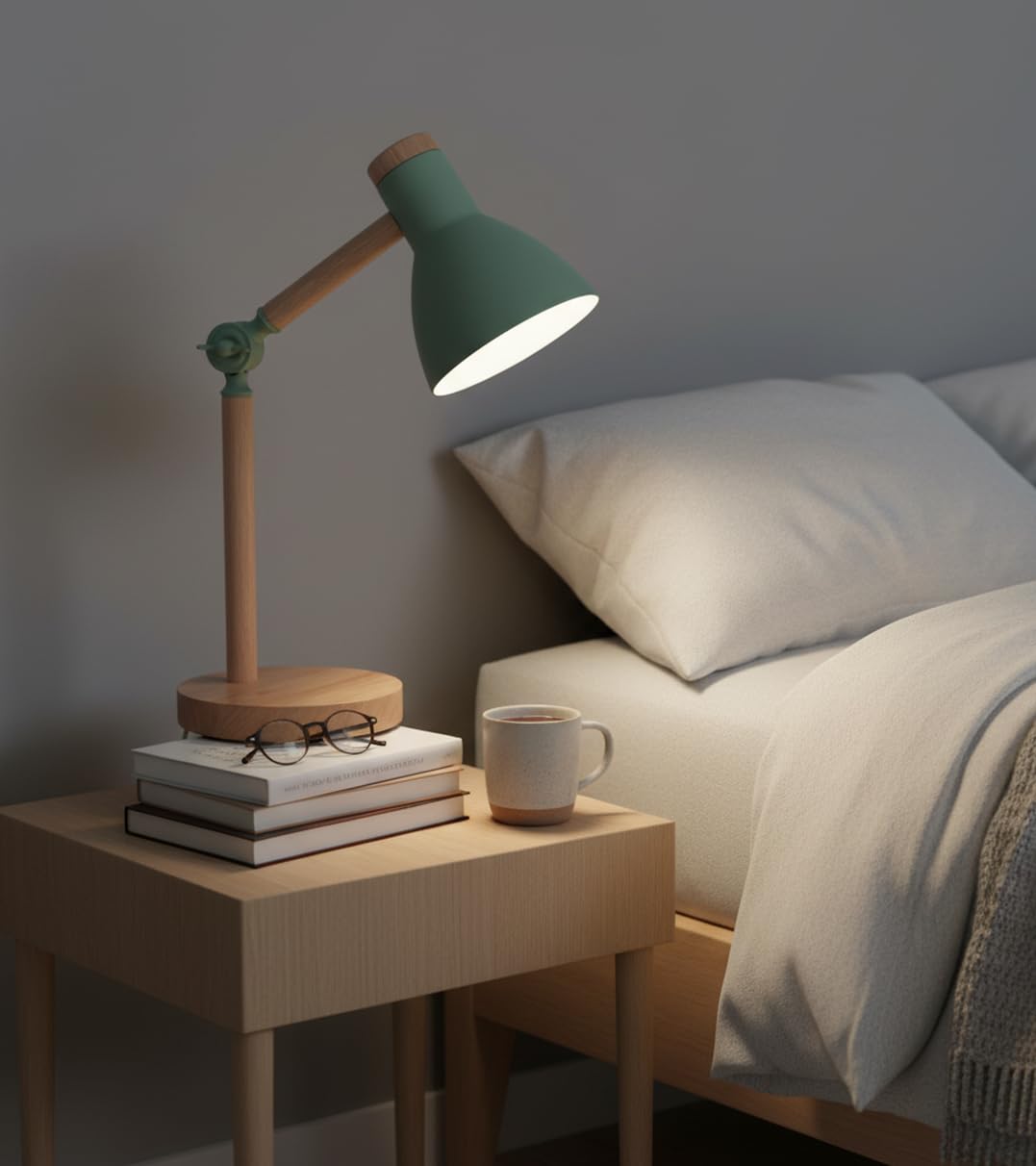 BEL AIR HOME - Lámpara Flexo de Escritorio TEACHER - 1xE-27 de Madera y Metal - Diseño Moderno y Elegante para Oficinas y Escritorios de Casa - Altura de 47cm (No Incluye Bombilla) (VERDE)