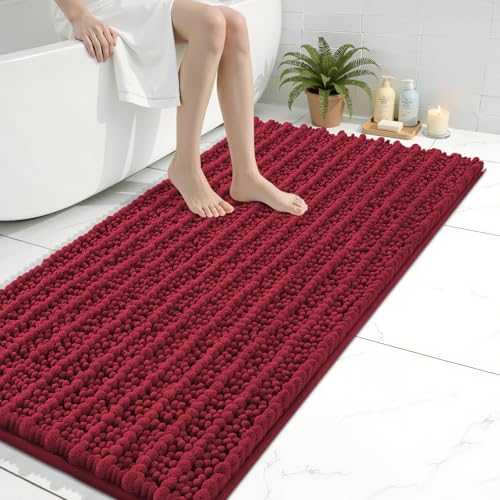 Image of Arotive Luxury Bathroom Runner Rugs 44x24, Extra Soft Thick Absorbent Shaggy Chenille Bath Rugs, Machine Wash Dry, Bath Mats for Bathroom Floor, Tub and Shower, Home Decor Accessories, Red