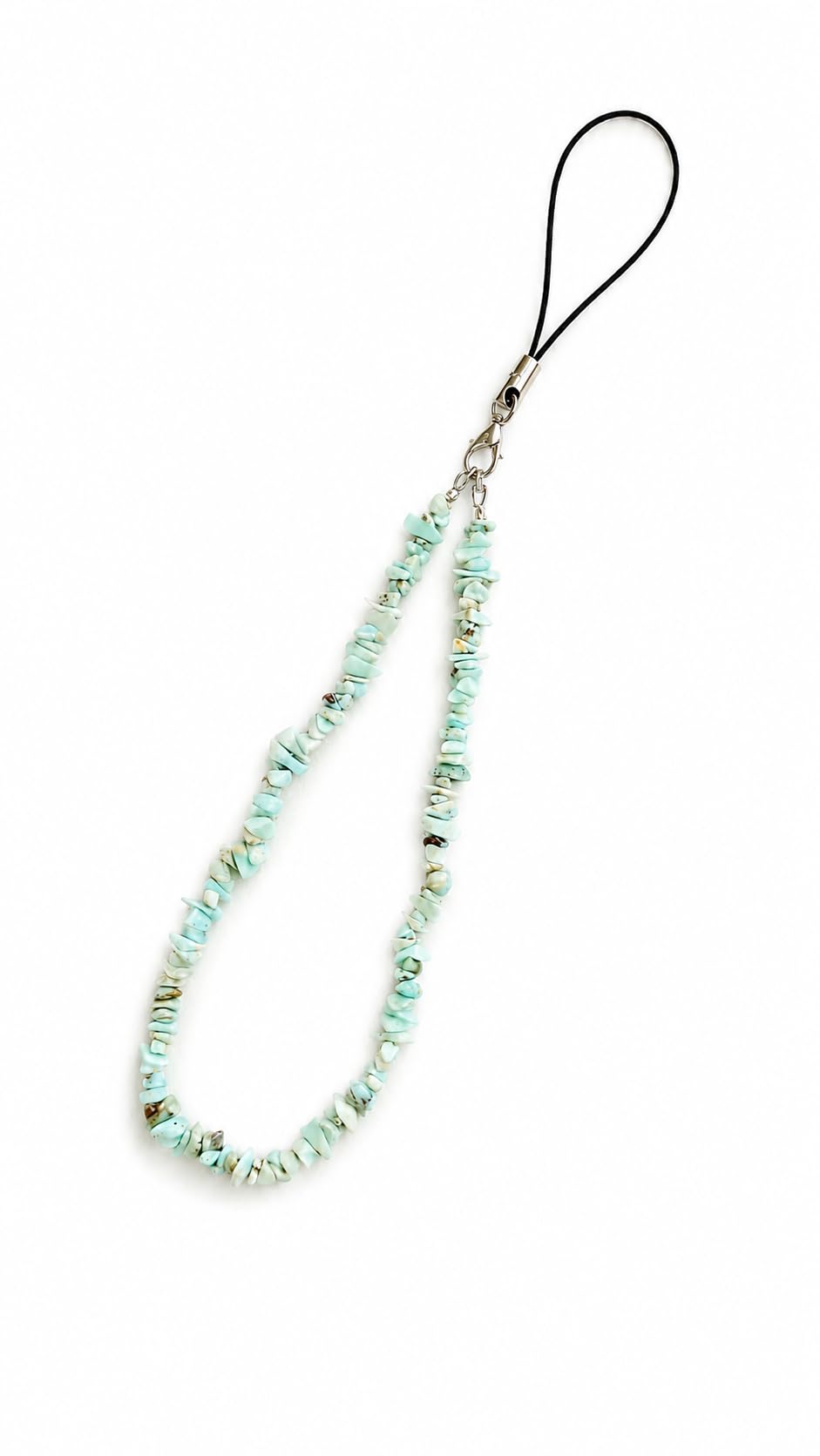 Stone and Pearl Raw Larimar Phone Charm, Handmade Beaded Phone Strap Wrist Strap, Crystal Mobile Chain, Bag Charm, Keychain Charm, Silver-Plated-image-33