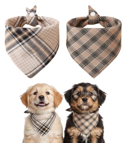 2 Pack Small Dog Bandana, Soft Cotton Triangle Scarf for Puppy & Cats, Lightweight Tie-On Pet Bandana for Cute Holiday Photo Props and Everyday Wear (Brown)