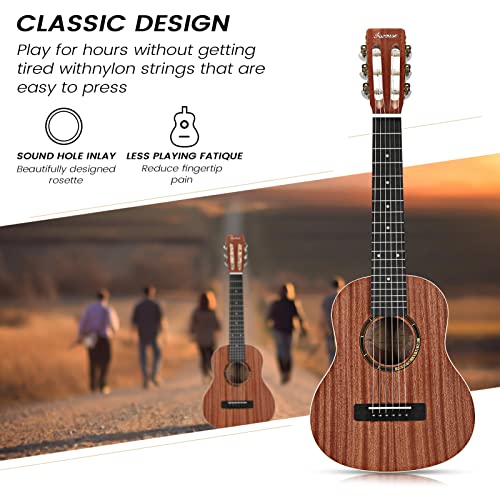 Asmuse 30" Classical Guitar, Soild Wood Beginner Acoustic Guitar Kit With Gig Bag, Extra Strings, Strap, Picks, Tuner (Natural) #TOP2