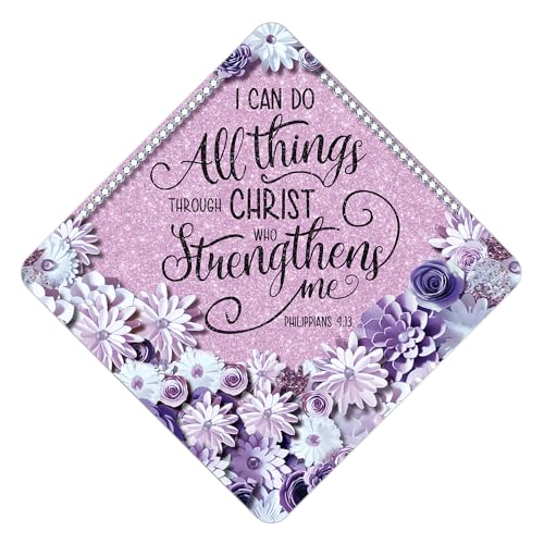 Tassel Toppers All Things Through Christ - Philippians 4:13 Grad Cap Topper Design Blue