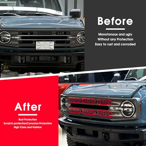 Image of sukemichi Red Front Grille Inserts Mesh Grill Cover for Ford Bronco | Decals stickers covers,Fits 2021-2026 Base /Big Bend /Outer Banks /Badlands exterior accessories,Not for Sport,ABS,6 Pack