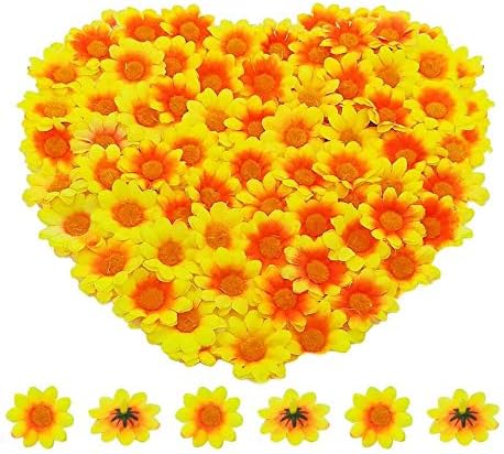 Artificial Daisy Flower Heads 100pcs Fake Gerbera Petals Yellow & Orange for DIY Garland Craft Birthday Indoor Outdoor Party Easter Bonnet