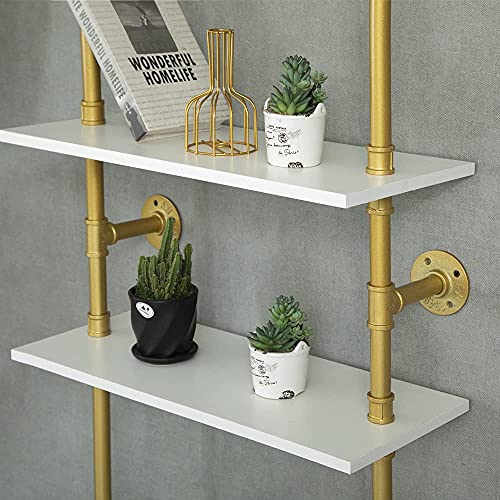 Heoniture Industrial Gold Bookshelf-6 Tier Wall Mounted Ladder Bookshelf, Rustic Gold Storage Book Shelves Display Bookcases For Living Room/Home/Office #TOP6