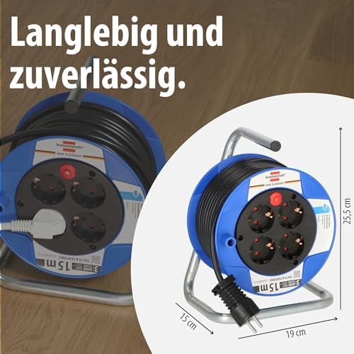 Bild 5 - Brennenstuhl Garant Kompakt Kabeltrommel/Kabelrolle mit 4 Steckdosen (15m Kabel in schwarz, aus Spezialkunststoff, Made in Germany)