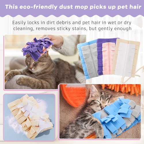 Image of Zubebe 3 Pcs Reusable Duster Refills Fleece,Classic Color | Soft Polyester Fiber Flat Duster Refill Multi Surface Washable Cleaning Pad Tools for Home, Blinds, Car, Pet, Furniture, Fans