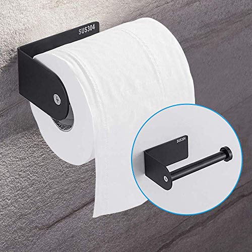 Toilet Paper Holder, Self Adhesive TocTen 304 Stainless Steel Rustproof Toilet Paper Roll Holder, No Drilling Design Easy to Install, The Bathroom Accessory Suitable for Office,Kitchen, Bathroom-Black