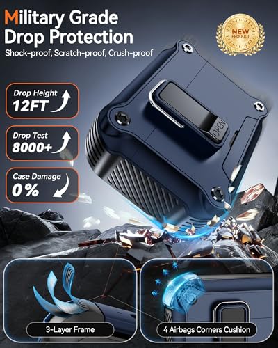 Image of Dual Safety Lock for AirPods Pro 3 Case 2025, Compatible with MagSafe | Designed with Automatic Switch and Phone Stand, Includes a Cleaner & Keychain - Rugged Tough Hard Shell