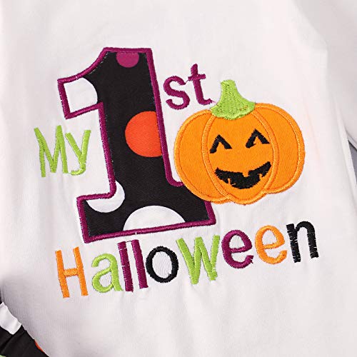 Halloween Pumpkin Clothes Baby Girl Dress Funny Toddler Long Sleeve Skirt Outfits Set (White, 6-9 Months)