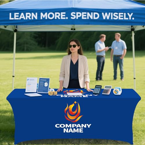 Customized Table Cloth with Logo Personalized Table Cloth for Tradeshow Events Company School Shop Charity Associations (Rectangular Spandex 8FT)