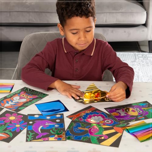 Galt Fab Foil Art Kids Craft Set – Peel and Press Foil Art with 8 Cute Animal Pictures, 25 Colourful Sparkly Sheets & Guidebook – No Mess Creative Craft Kits for Kids Age 6+ - Image 2