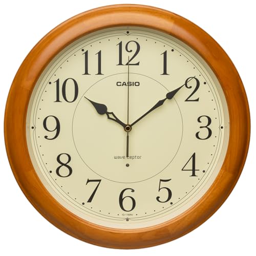 CASIO (カシオ) 掛け時計 電波 アナログ 夜間秒針停止 静音 直径 34cm 見やすい 大きめ 木製 暗所 自動点灯 シンプル オフィス リビング 寝室 子供部屋 ギフト ブラウン IQ-1160NJ-7JF
