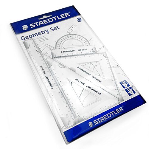 Staedtler Mars Transparent 4 Piece Geometry Set - Includes Square Set, Ruler And Protractor - 569 Pb4-0 #TOP3