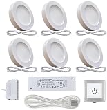 VST Under Cabinet Lights Plug in with Wired Touch Dimmer Switch,Recessed or Surface Mount,Natural White 3000K 12V 2W(12W Total, 60W Equivalent),6 Pack White Puck Lights Fixtures